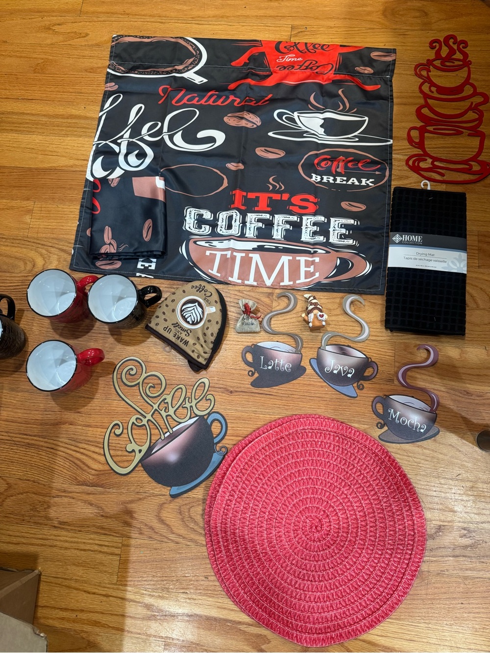 Coffee Time Kitchen Decor Bundle - Black & Red